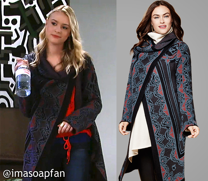 Kiki Jerome, Hayley Erin, Multicolored Intarsia Knit Sweater Coat, Macy's, GH, General Hospital