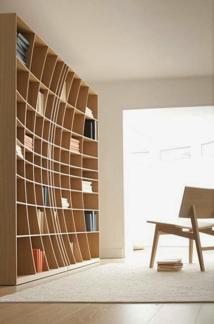 A concave bookcase featured at London Design 2013