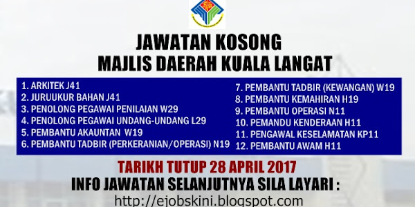 Jawatan Kosong Majlis Daerah Kuala Langat (MDKL) - 28 April 2017