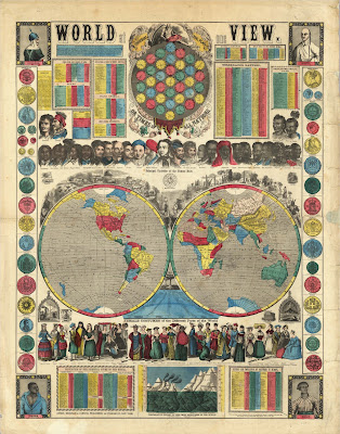 1800s world map and information broadsheet