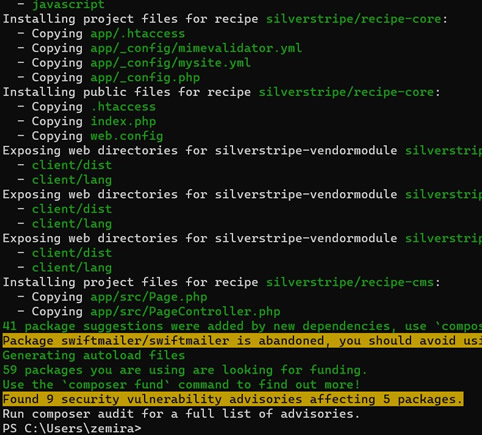 successfully downloaded silverstripe using composer via powershell