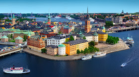 Pic of Stockholm from above surrounded by water