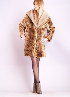 Vintage 1960's leopard print shearling swing coat with large collar