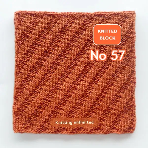 Knitted block number 57 is a simple and easy pattern consisting of 44 stitches and 60 rows. The pattern is made up of a 12-row repeat, making it easy to memorize and follow.