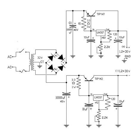 Rangkaian Power Supply Variabel 10A Simetris - Kumpulan 