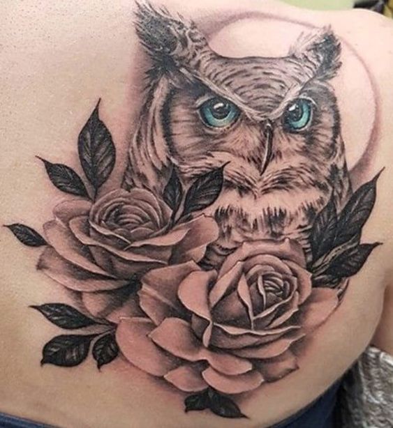 Owl-with-Blue-Eyes-and-Roses-Tattoo