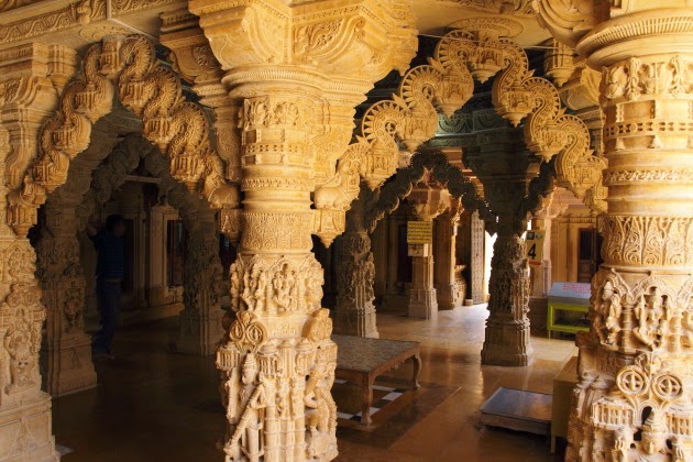 Intricate work inside the Jain temple of Jaisalmer