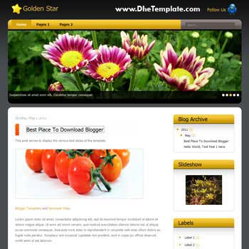 Golden Star Blogger Template. css template to blogger template. magazine style template