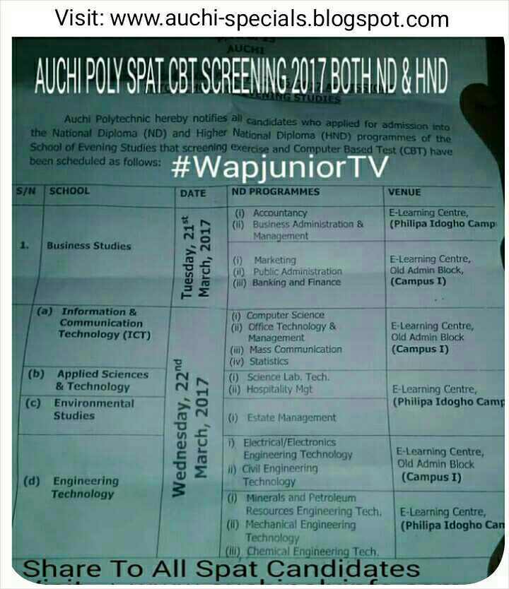 Auchi Poly Spat Screening 2017