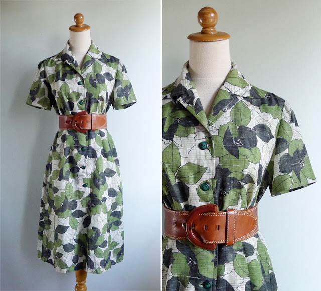 vintage 70's graphic leaf pattern dress