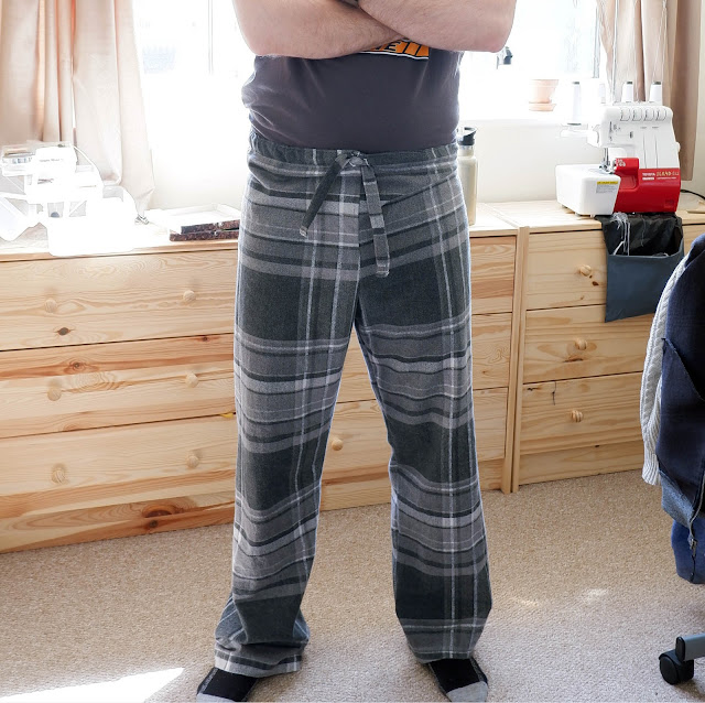 Graham wearing his new pyjamas bottoms, which are the toile of the scrubs trousers/pants