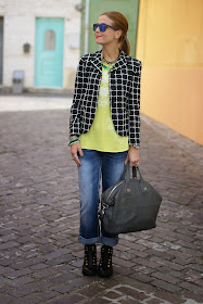 Asos Check blazer, Bruno Bordese shoes, Givenchy Nightingale, Romwe yellow blouse, Fashion and Cookies, fashion blogger