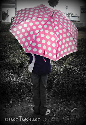 pink polka dot umbrella