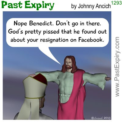 Cartoon about religion, Facebook, news, social networking, 