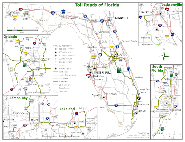 Florida map with insets and ordinally ranked cities