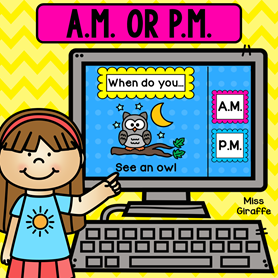 Telling time activity of whether an activity is done in the A.M. or P.M. -  a fun way to practice this concept of time for young learners