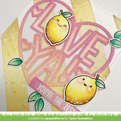 Love Ya Lemons Card by Samantha Mann for Lawn Fawnatics Challenge, Lawn Fawn, Distress Inks, Card Making, Valentine, Cards, Distress Oxide Inks, Lemons #lawnfawnatics #lawnfawnaticschallenge #lawnfawn #distressinks #inkblending #valentine #cardmaking