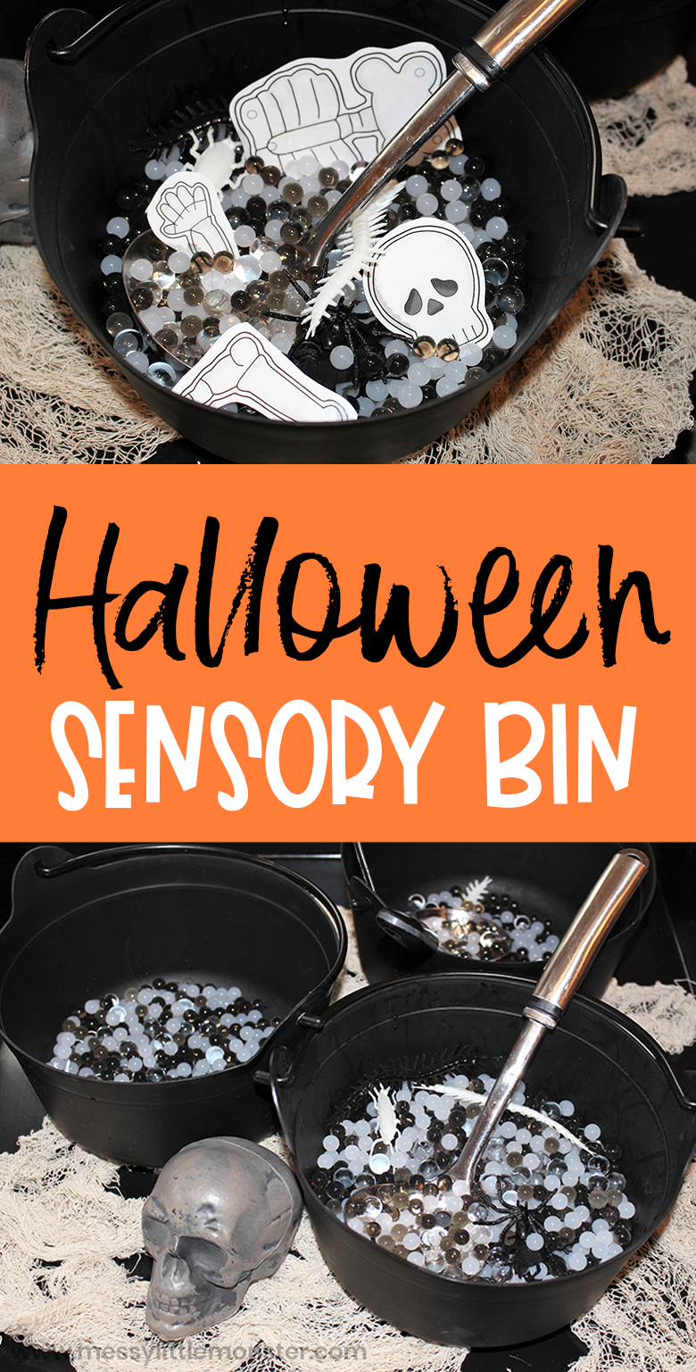 Halloween sensory bin for toddlers and preschoolers. Sensory play ideas.