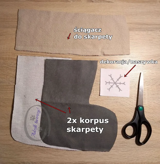 świąteczna skarpeta DIY na prezenty wykrój