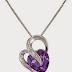 10k White Gold Heart Amethyst and Diamond Pendant Necklace