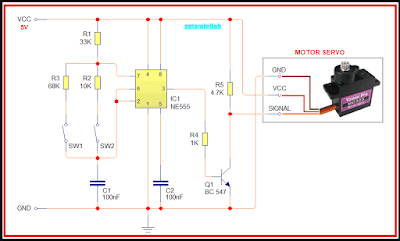 Skema tester penggerak motor servo menggunakan saklar