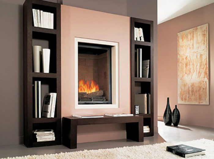 Modern Fireplace with Built in Shelves