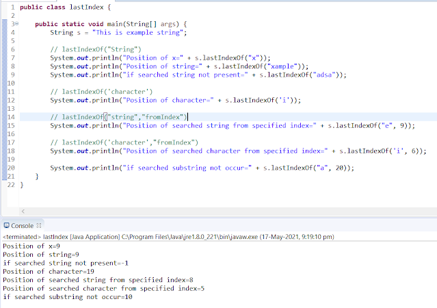 lastIndexOf() in java