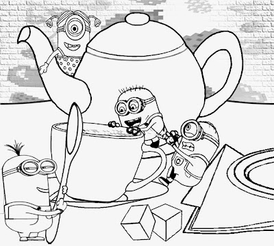 Cartoon minion rush Vector's House tea time clothing minions printable coloring pages for youngsters