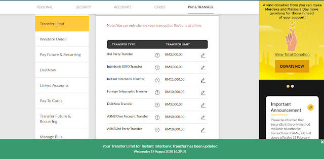 Cara Tukar Transaksi Limit Maybank2u Untuk Tahun 2020