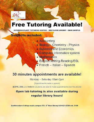 Flyer listing available tutoring subjects