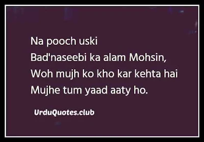 Na poch uski bad naseebi ka alam mohsin woh mujh ko kho kar kehta hai mujhey tum yaad ataye ho..
