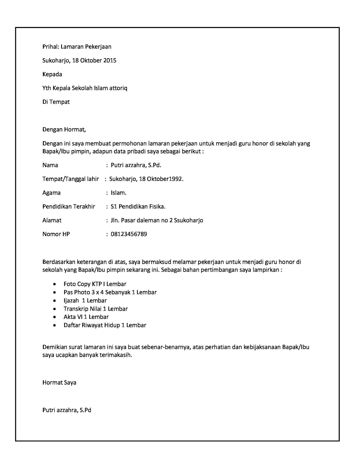 Contoh Surat Lamaran Menjadi Guru Tidak Tetap - Download Contoh Surat Lamaran Kerja Pegawai TU (Word, PDF)