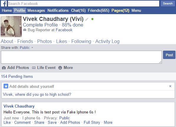 how to post Facebook photo/image via fake device