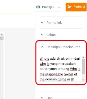 Letak Meta Description di Postingan Blog