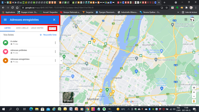 Ouvrir Menu Cartes de Google Maps