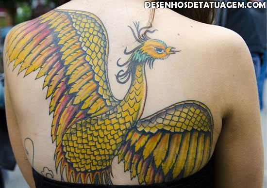 Tatuagem Fenix em tons amarelo