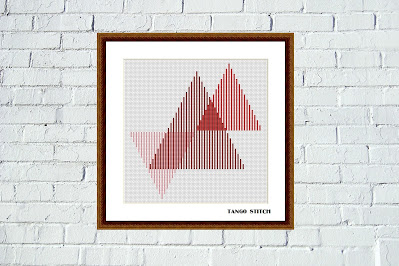 Red geometric striped triangles cross stitch ornaments pattern - Tango Stitch