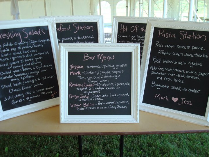 The menu chalkboards for each food station and the bars provided by the 