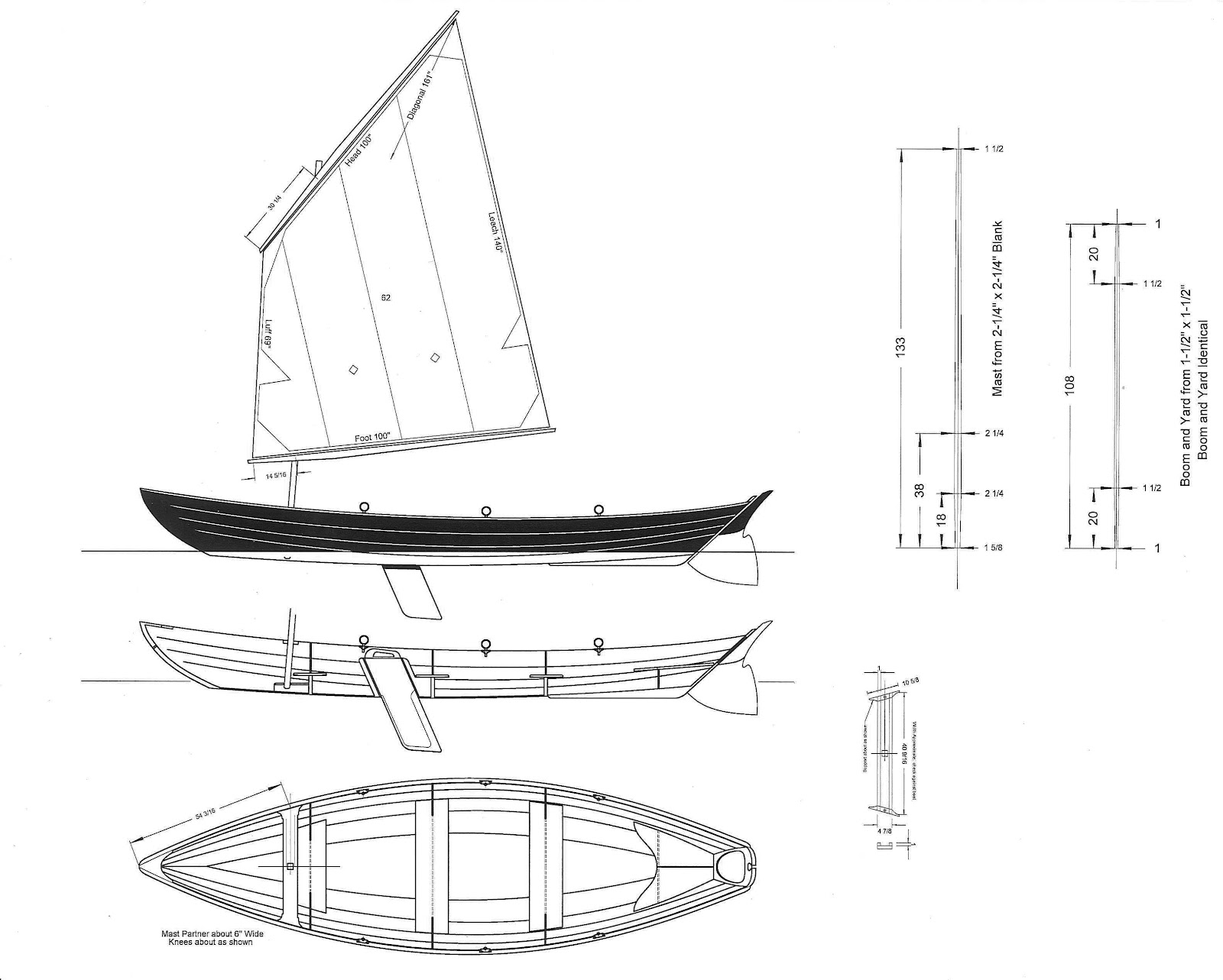 Swampscott Dory Plans Lug sail plan