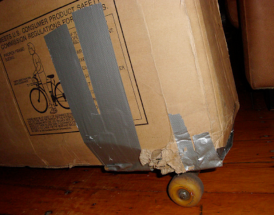 skateboard wheels on a bike box