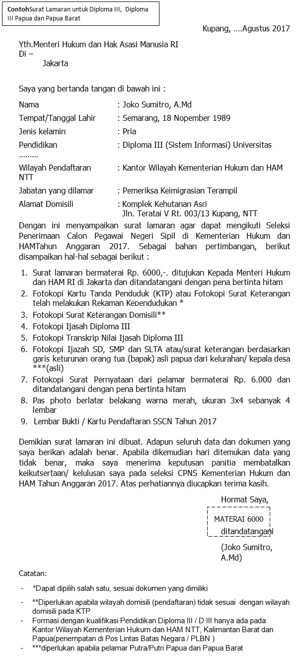 Format Terbaru Contoh Surat Lamaran CPNS Kementerian Hukum 