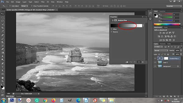 Create a gradient map adjustment layer.