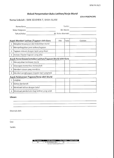 PHYSICS CLASSROOM: REKOD PENYEMAKAN BUKU LATIHAN SPSK PK06/2