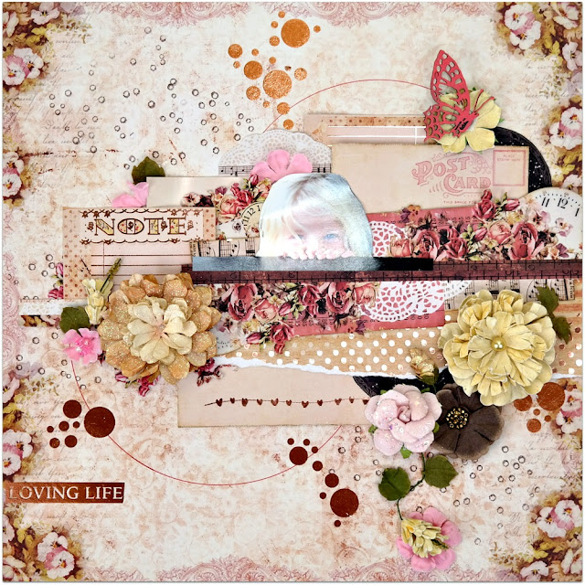 Loving Life Playful Shabby Chic Scrapbook Layout by Dana Tatar for Scraps of Darkness Kit Club - February Our Story Kit