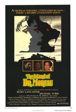 Promotion poster for the 1977 film, "The Island of Dr. Moreau", depicting a man turning into a beast.