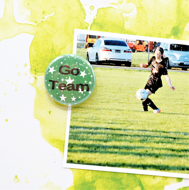 Go Team Flair Button on a Soccer Themed Scrapbook Layout by Dana Tatar for Creative Embellishments