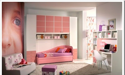 Modern teen room for girls designed in pink color