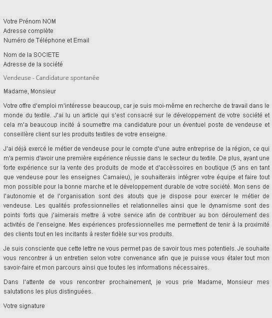 Lettre de motivation vendeuse textile - lettre de 