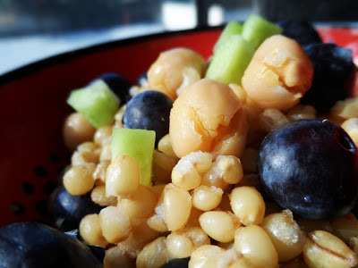 alternative trail mix wheat berry salad with blueberry, garbanzo bean and cucumber