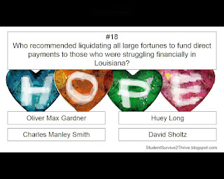 Who recommended liquidating all large fortunes to fund direct payments to those struggling financially in Louisiana? Answer choices include: Oliver Max Gardner, Huey Long, Charles Manley Smith, David Sholtz